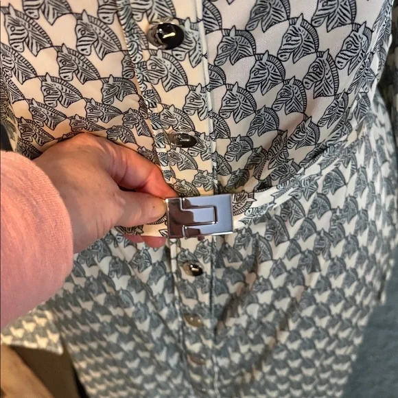 Tory Burch Blue Mini Zebra Printed Viscose & Silk Shirt Dress - Picture 4 of 15